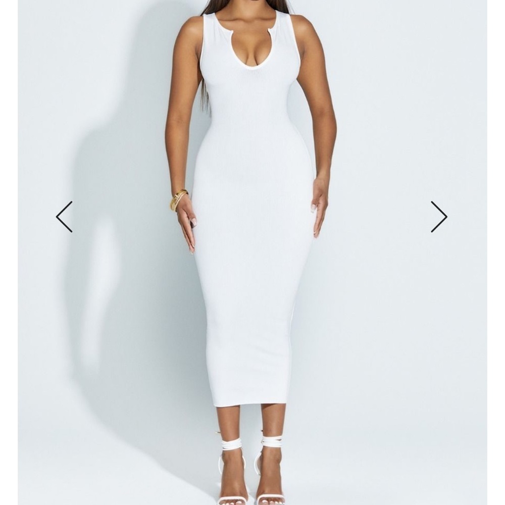 White snatched midi dress